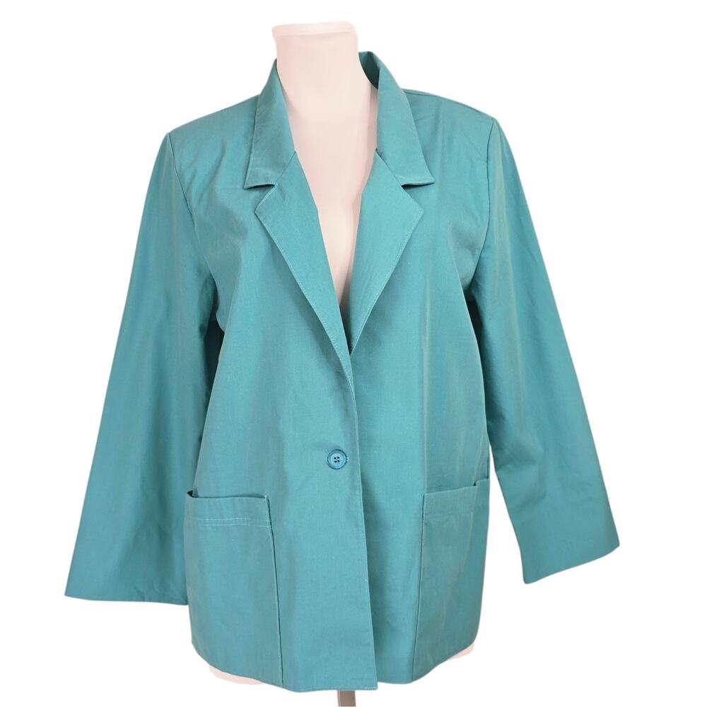 Vintage Alfred Dunner Teal Blazer Jacket Pockets Size 12